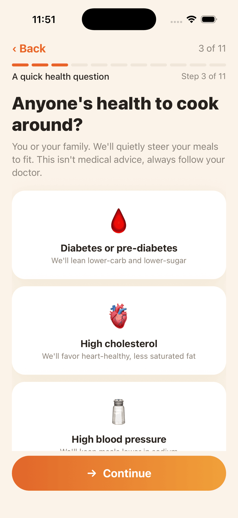 Cooking around a health condition